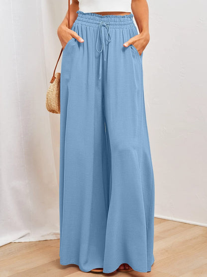 👖  50% OFF! ✨ Wide-Leg High-Waisted Pants – Cotton Blend, Loose Fit, Drawstring 🌿