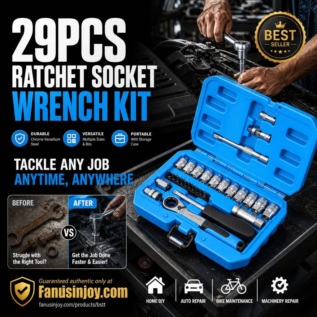 📢📢50% OFF !!⏰29pcs Ratchet Socket Wrench Tool Kit, Multi-Size Repair Hand Tool Set with Storage Case 🔧