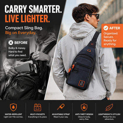🎒 50% OFF! ✨ Waterproof Multi-pocket Crossbody Sling Bag – Organized Storage, Adjustable Strap, Headphone Jack 🌧️