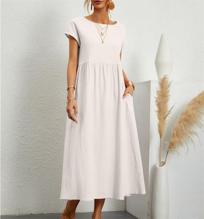 🌸50% OFF NOW! 🌸Summer Fashion Solid Color Cotton Linen Pocket Dress