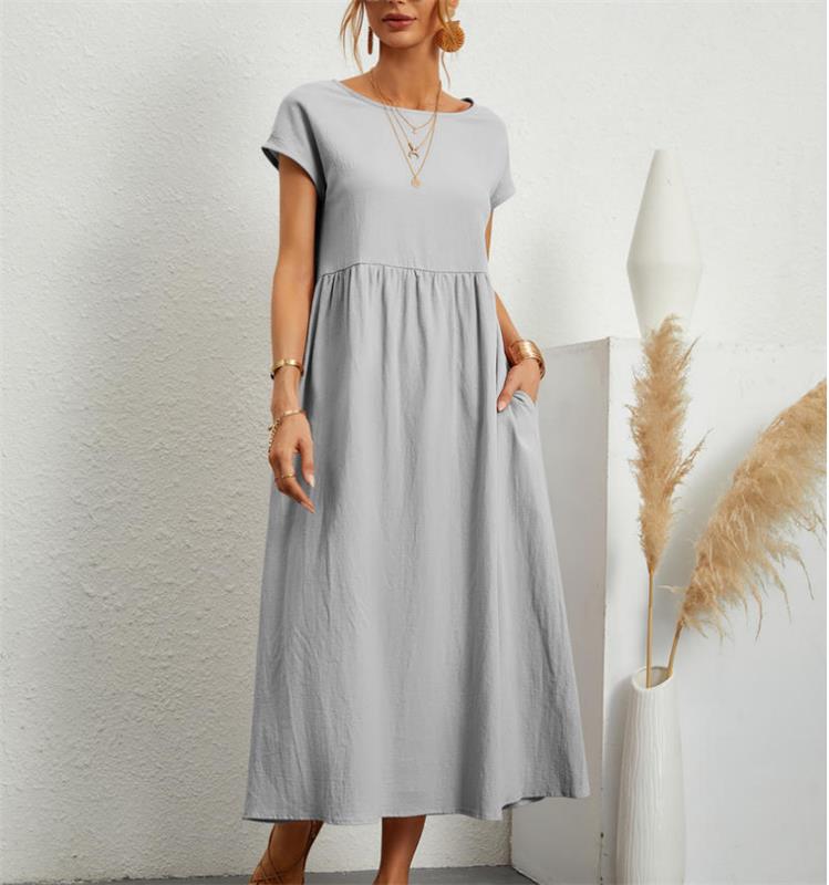 🌸50% OFF NOW! 🌸Summer Fashion Solid Color Cotton Linen Pocket Dress