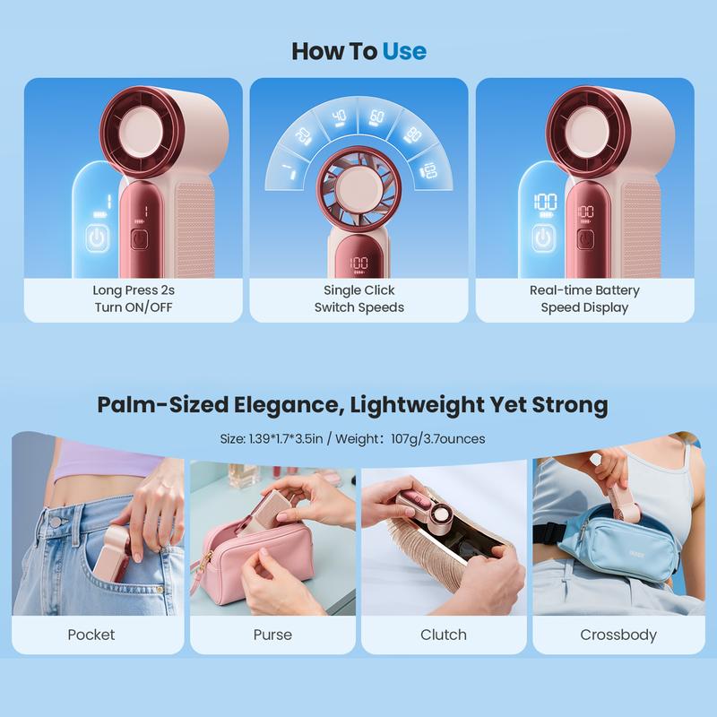 🌬️ Buy 1 Get 1 Free⭐Turbo Handheld Fan – LED Display, 6 Speeds, 3000mAh 🔋