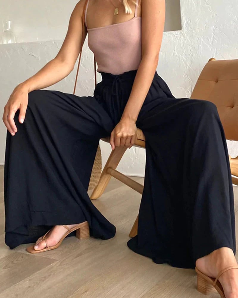 👖  50% OFF! ✨ Wide-Leg High-Waisted Pants – Cotton Blend, Loose Fit, Drawstring 🌿