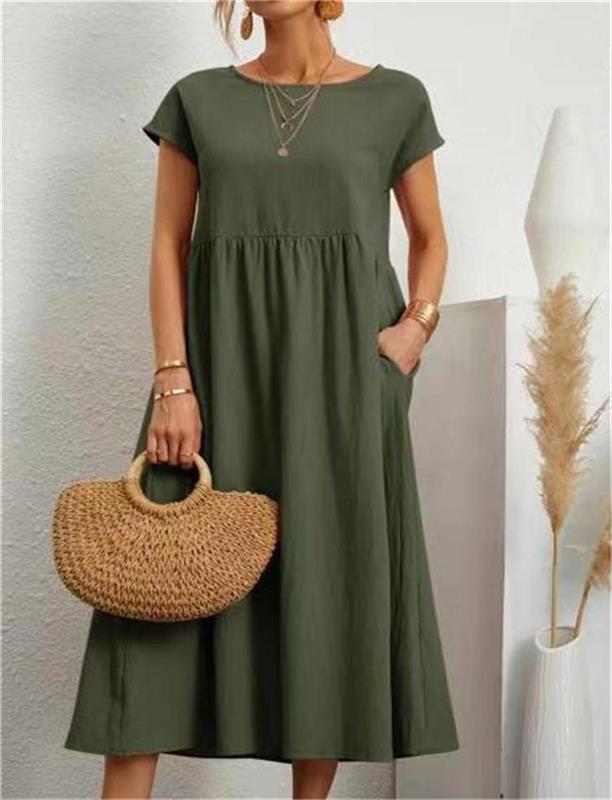 🌸50% OFF NOW! 🌸Summer Fashion Solid Color Cotton Linen Pocket Dress