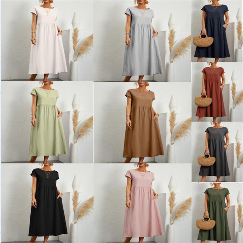 🌸50% OFF NOW! 🌸Summer Fashion Solid Color Cotton Linen Pocket Dress
