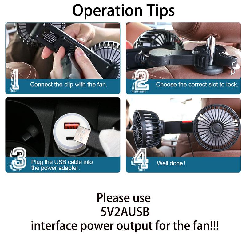 📢📢50% OFF !! ⏰ Dual Head USB Car Seat Fan – 360° Rotatable, 3 Speeds, Quiet & Powerful 🚗
