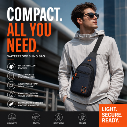 🎒 50% OFF! ✨ Waterproof Multi-pocket Crossbody Sling Bag – Organized Storage, Adjustable Strap, Headphone Jack 🌧️