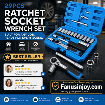 📢📢50% OFF !!⏰29pcs Ratchet Socket Wrench Tool Kit, Multi-Size Repair Hand Tool Set with Storage Case 🔧