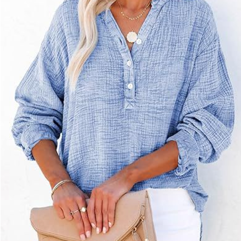 👚Women's Oversized Blouse ✅ Lightweight Gauze & Buttoned V-Neck | Flowy and Casual 🍃