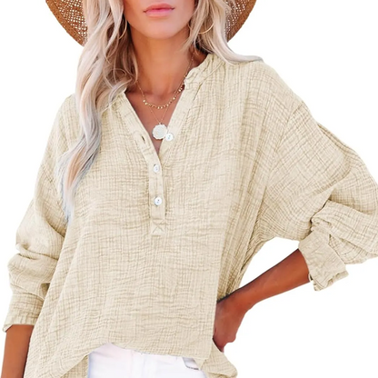 👚Women's Oversized Blouse ✅ Lightweight Gauze & Buttoned V-Neck | Flowy and Casual 🍃