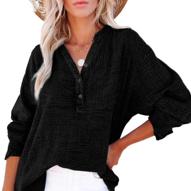 👚Women's Oversized Blouse ✅ Lightweight Gauze & Buttoned V-Neck | Flowy and Casual 🍃
