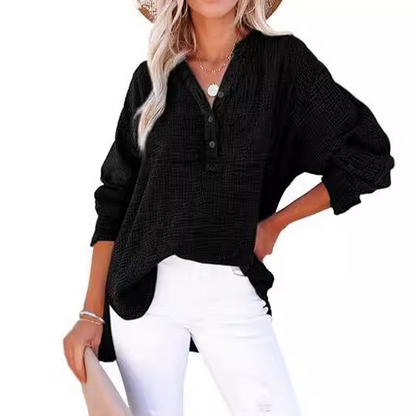 👚Women's Oversized Blouse ✅ Lightweight Gauze & Buttoned V-Neck | Flowy and Casual 🍃