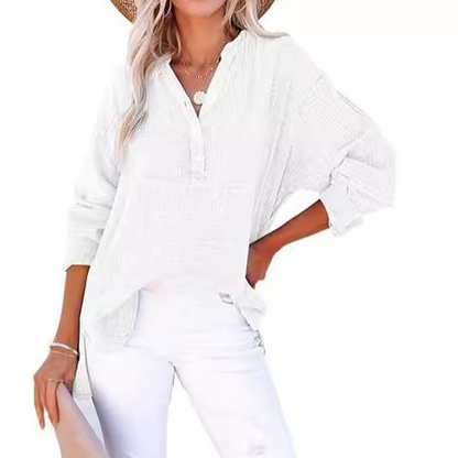 👚Women's Oversized Blouse ✅ Lightweight Gauze & Buttoned V-Neck | Flowy and Casual 🍃