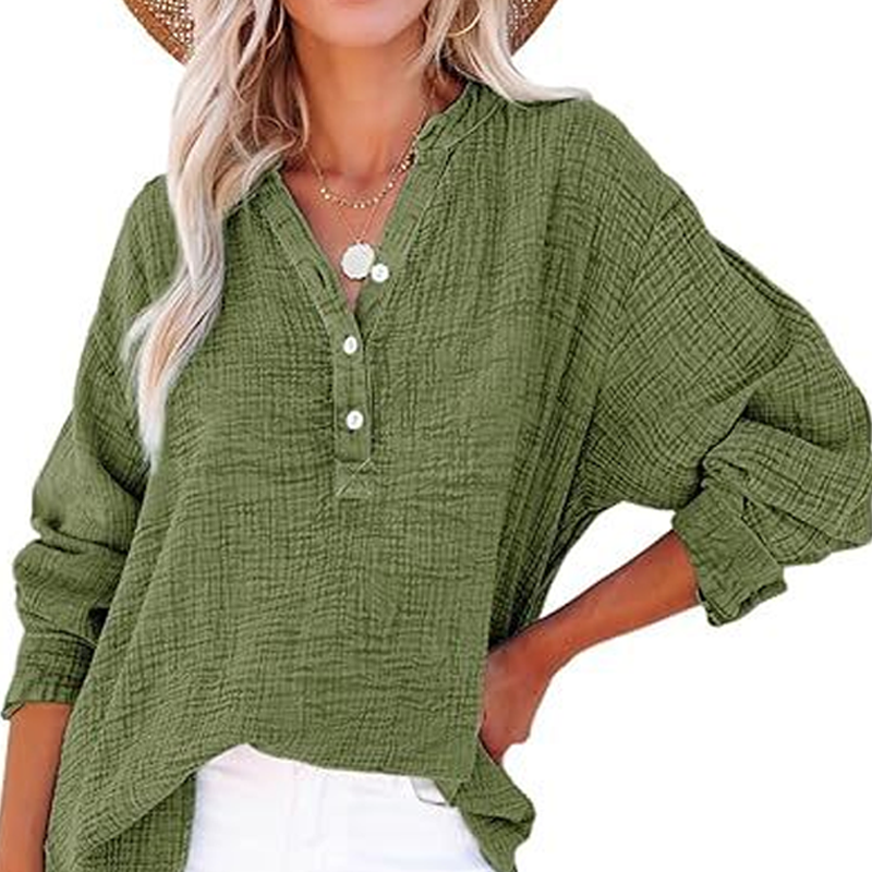 👚Women's Oversized Blouse ✅ Lightweight Gauze & Buttoned V-Neck | Flowy and Casual 🍃