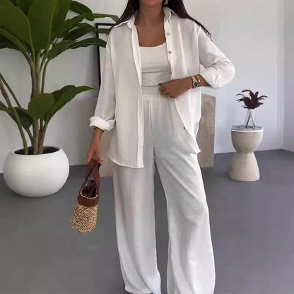 ⏳Limited-time 50% off⏰Womens Fashion Solid Color Loose Shirt Casual Wide Leg Trousers (2 Piece Set)👚👖