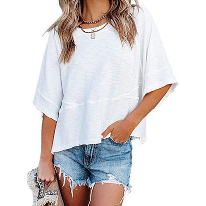 👚 LIMITED-TIME 50% OFF! 🌸 Women's Loose Flare Sleeve T-Shirt – Solid Color, Patchwork, Soft & Breathable 🍃