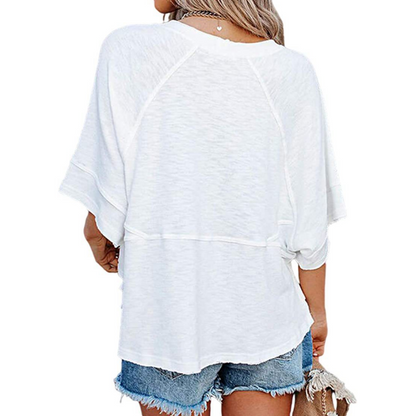 👚 LIMITED-TIME 50% OFF! 🌸 Women's Loose Flare Sleeve T-Shirt – Solid Color, Patchwork, Soft & Breathable 🍃