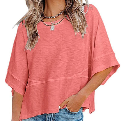 👚 LIMITED-TIME 50% OFF! 🌸 Women's Loose Flare Sleeve T-Shirt – Solid Color, Patchwork, Soft & Breathable 🍃