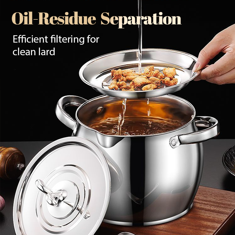 Stainless Steel Lard Container with Lid and Strainer