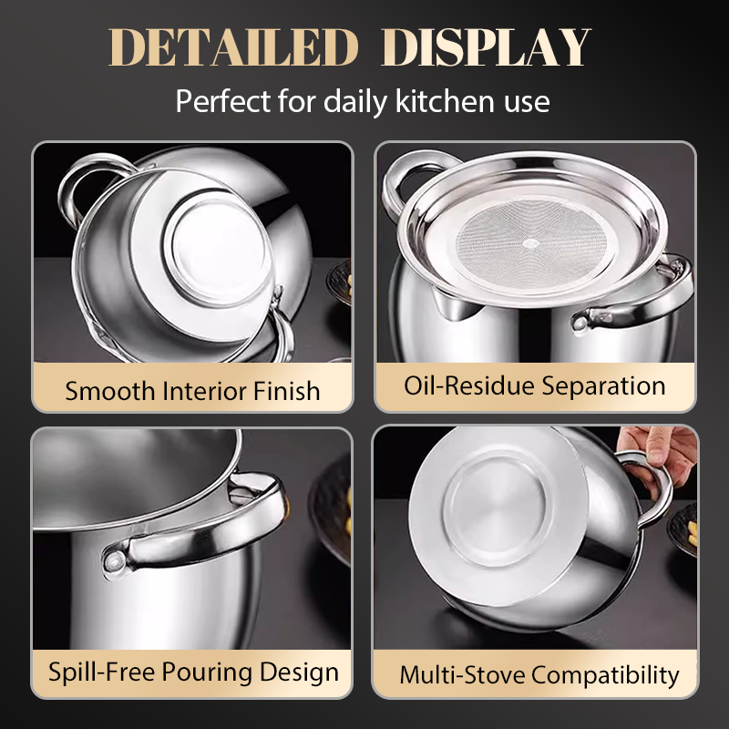 Stainless Steel Lard Container with Lid and Strainer
