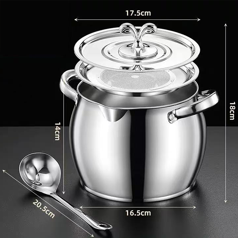 Stainless Steel Lard Container with Lid and Strainer
