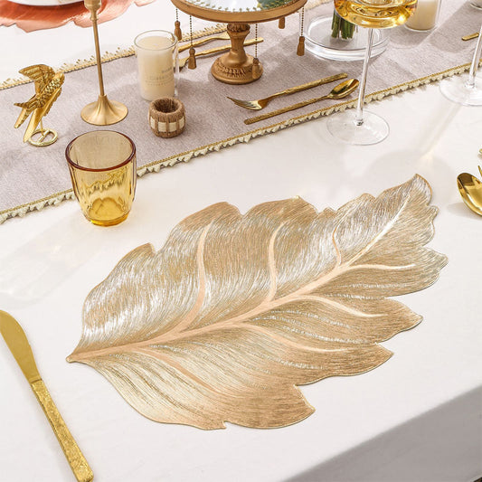 3D Gold-Embossed Leaf Placemat – Heat-Resistant & Non-Slip