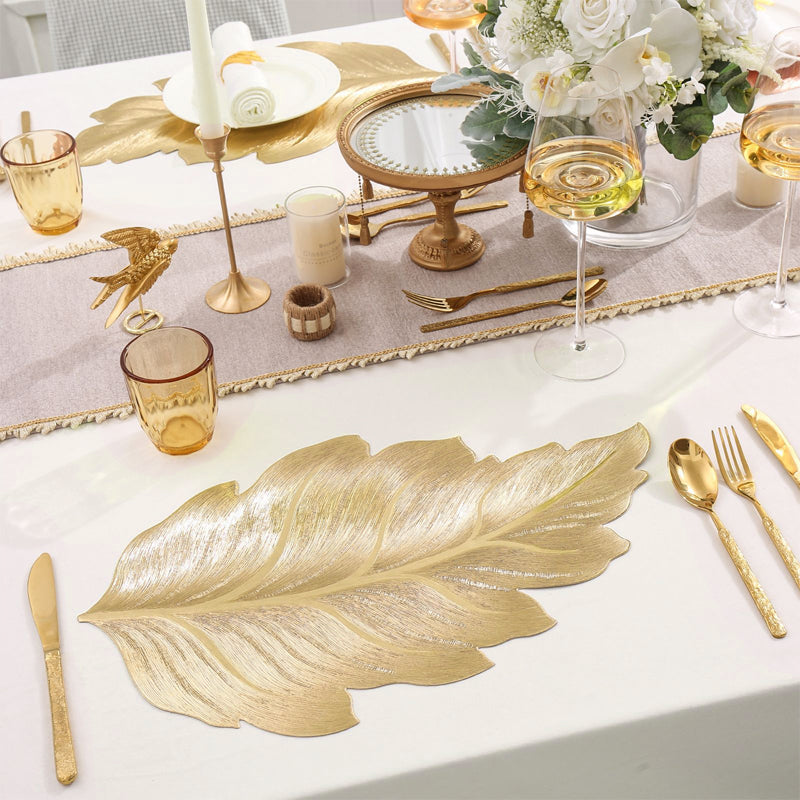 3D Gold-Embossed Leaf Placemat – Heat-Resistant & Non-Slip