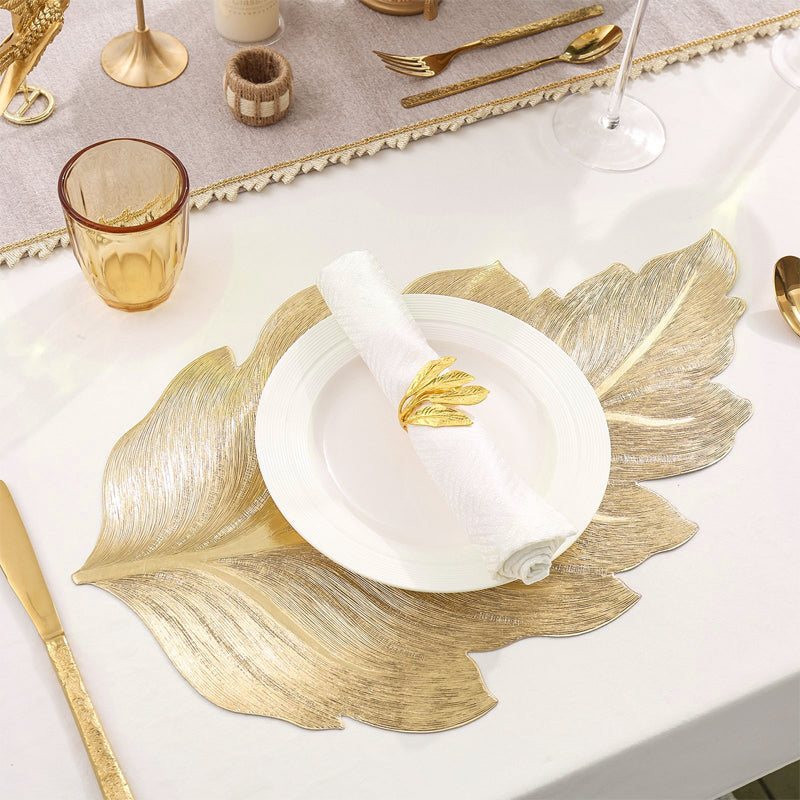 3D Gold-Embossed Leaf Placemat – Heat-Resistant & Non-Slip