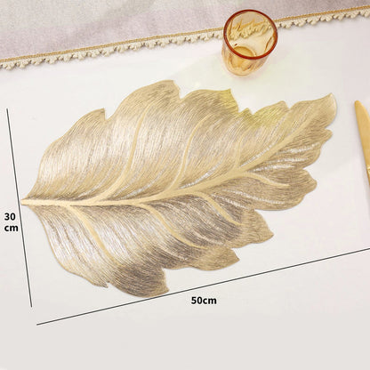 3D Gold-Embossed Leaf Placemat – Heat-Resistant & Non-Slip