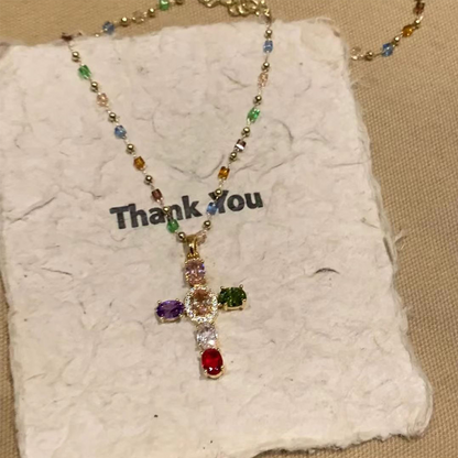 💜Colorful Rhinestone Cross Pendant Necklaces