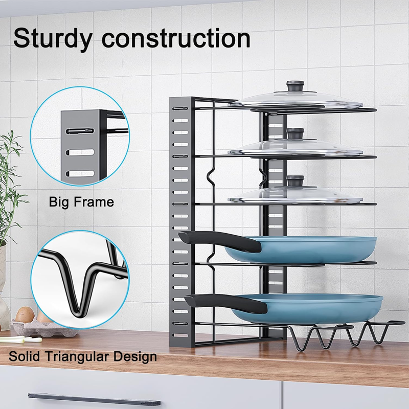 Multi-Tier Carbon Steel Pot Rack Organizer