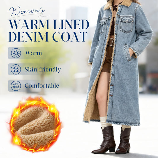 Women's Warm Lined Long Denim Coat