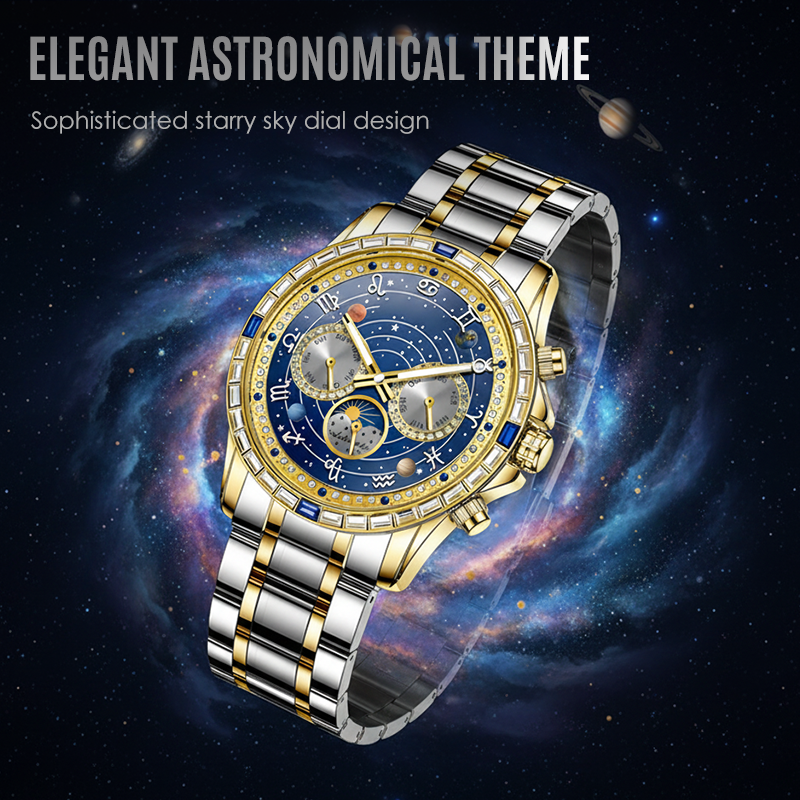 🎁✨ Elegant Self-Winding Watch with Sun & Moon Phase – No Battery, Never Stop | ⌚🌙💛