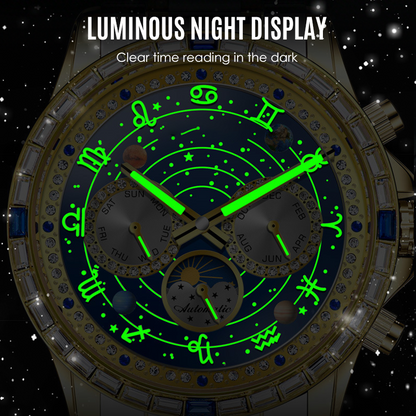 🎁✨ Elegant Self-Winding Watch with Sun & Moon Phase – No Battery, Never Stop | ⌚🌙💛