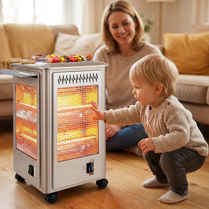 5 Sides Portable Electric Heater with BBQ Grill Top（50% OFF）