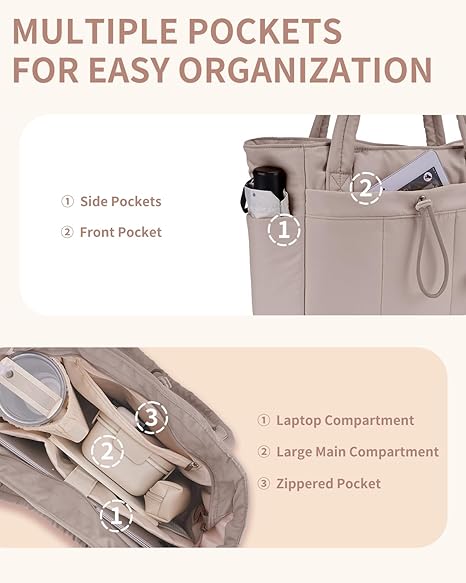 🌸 50% OFF NOW! 🌸💕🎁Wandering Nature Puffer Tote Bag with Cup Holder & Laptop Compartment & Trolley Sleeve for Travel, Work, Nurse, Women