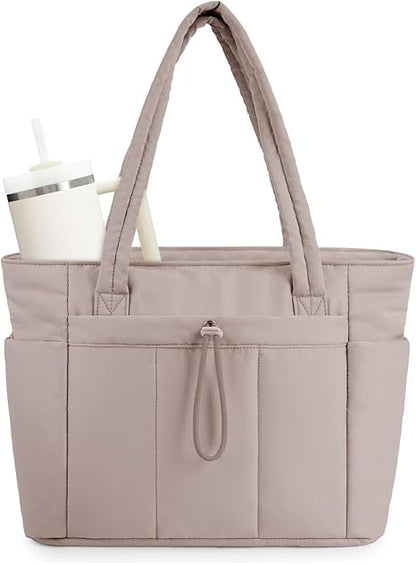 🌸 50% OFF NOW! 🌸💕🎁Wandering Nature Puffer Tote Bag with Cup Holder & Laptop Compartment & Trolley Sleeve for Travel, Work, Nurse, Women