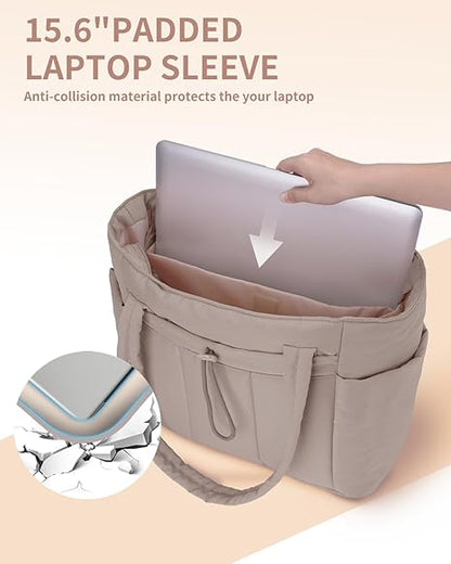 🌸 50% OFF NOW! 🌸💕🎁Wandering Nature Puffer Tote Bag with Cup Holder & Laptop Compartment & Trolley Sleeve for Travel, Work, Nurse, Women