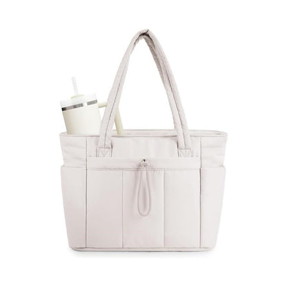 🌸 50% OFF NOW! 🌸💕🎁Wandering Nature Puffer Tote Bag with Cup Holder & Laptop Compartment & Trolley Sleeve for Travel, Work, Nurse, Women