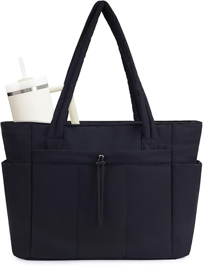 🌸 50% OFF NOW! 🌸💕🎁Wandering Nature Puffer Tote Bag with Cup Holder & Laptop Compartment & Trolley Sleeve for Travel, Work, Nurse, Women