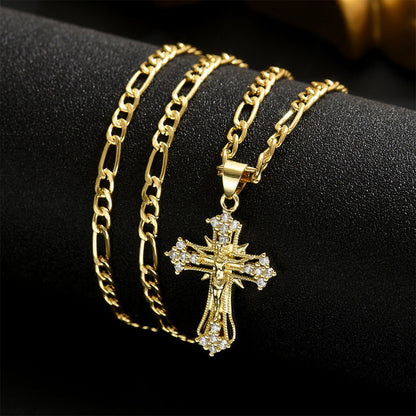 ⏰ BUY 1 GET 1 FREE!✝️Gold-Tone Crucifix Pendant Necklace