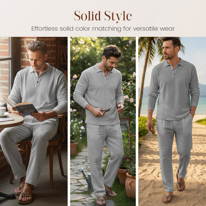 💎 50% OFF! Linen two-piece set ✨ Instantly exudes sophistication. Breathable and sweat-free. Features a lapel collar and side pockets. Perfect from the beach to dinner. 🌊