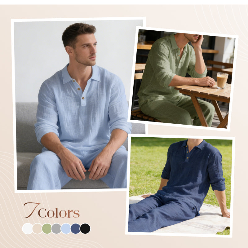 💎 50% OFF! Linen two-piece set ✨ Instantly exudes sophistication. Breathable and sweat-free. Features a lapel collar and side pockets. Perfect from the beach to dinner. 🌊