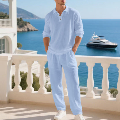 💎 50% OFF! Linen two-piece set ✨ Instantly exudes sophistication. Breathable and sweat-free. Features a lapel collar and side pockets. Perfect from the beach to dinner. 🌊