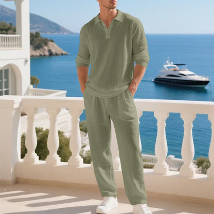 💎 50% OFF! Linen two-piece set ✨ Instantly exudes sophistication. Breathable and sweat-free. Features a lapel collar and side pockets. Perfect from the beach to dinner. 🌊