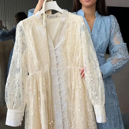 🎁New arrival 60% OFF💥Vintage Embroidered Lantern Sleeve Dress