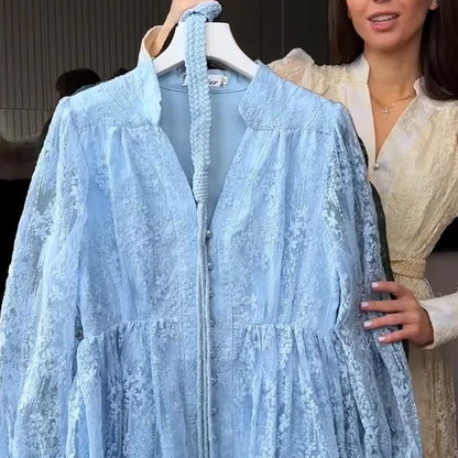 🎁New arrival 60% OFF💥Vintage Embroidered Lantern Sleeve Dress