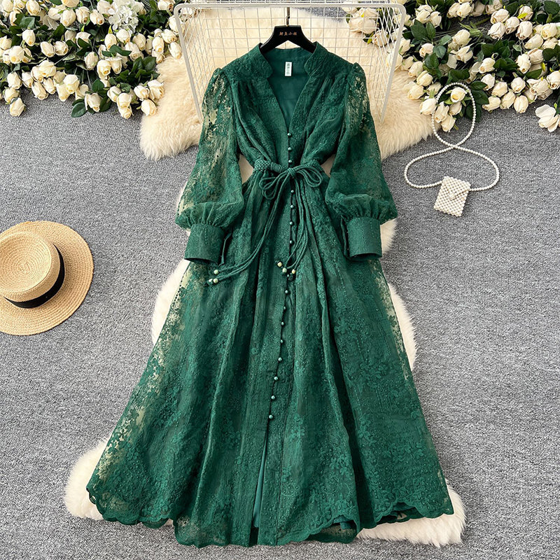 🎁New arrival 60% OFF💥Vintage Embroidered Lantern Sleeve Dress