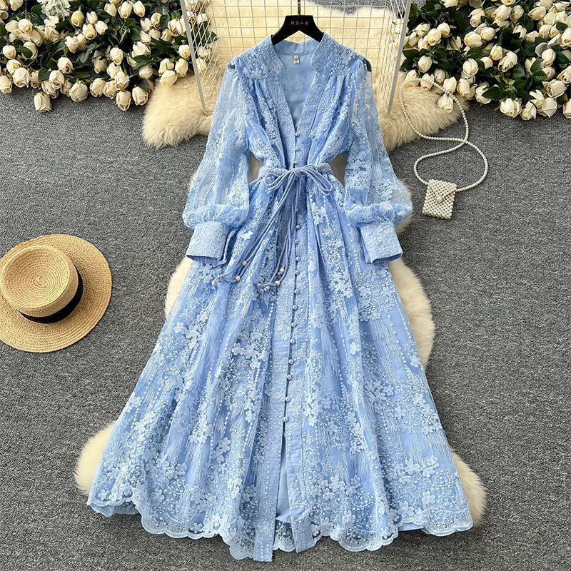 🎁New arrival 60% OFF💥Vintage Embroidered Lantern Sleeve Dress
