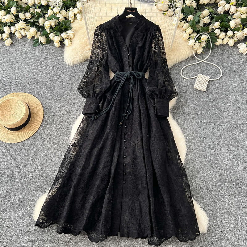 🎁New arrival 60% OFF💥Vintage Embroidered Lantern Sleeve Dress